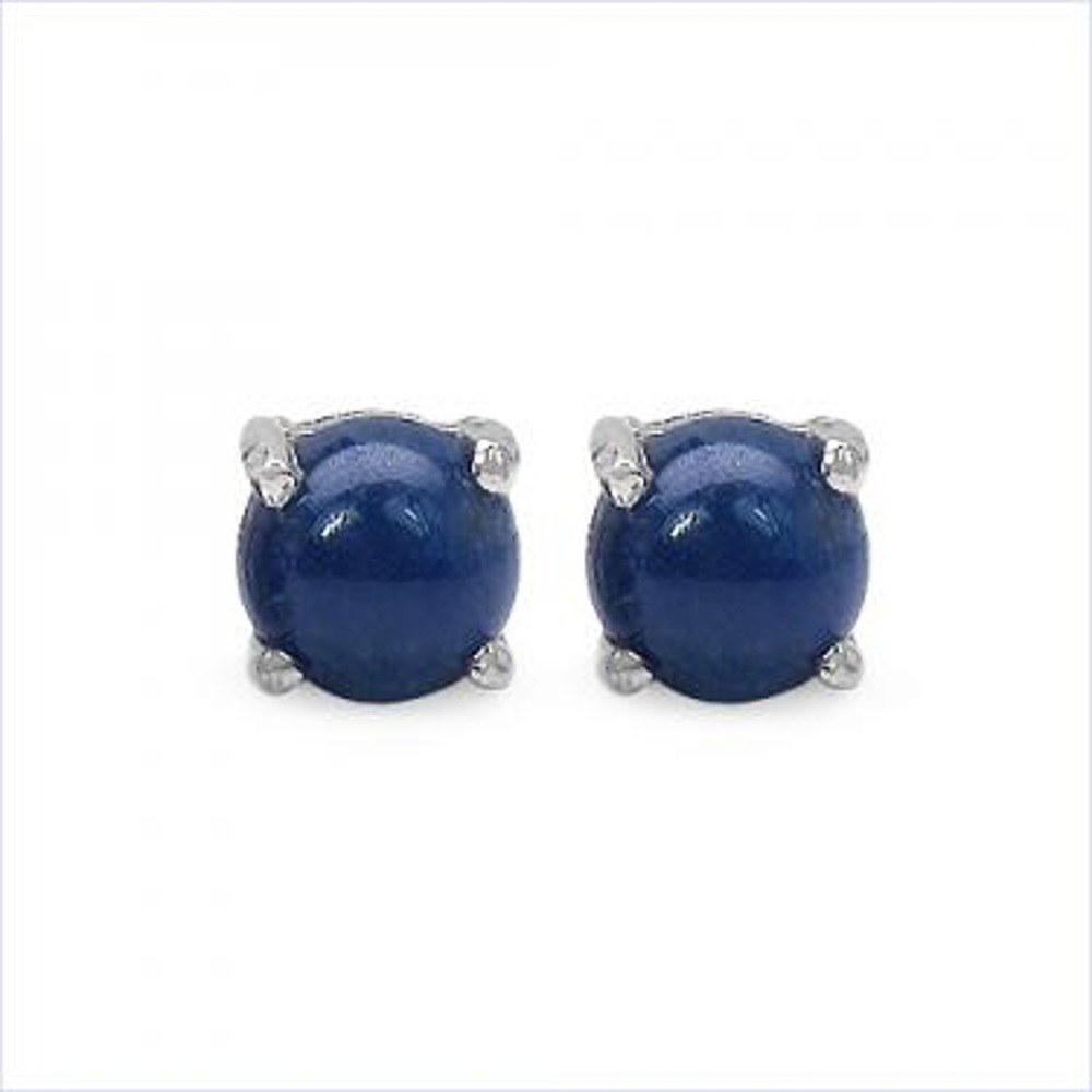 Blue Sapphire 0.7 CTW Stud Earrings Gold Rhodium Sterling Silver 925 Round Cut
